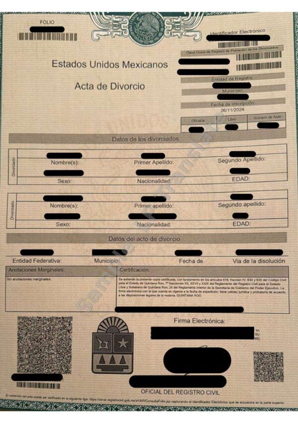 Divorce Certificate - Mexico #1