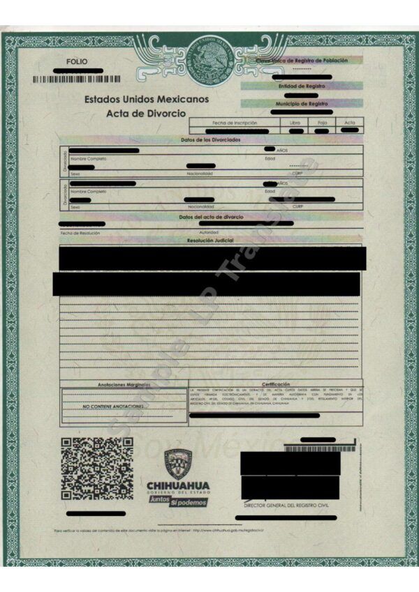 Divorce Certificate - Mexico #2
