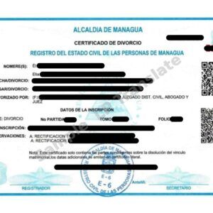 Divorce Certificate - Nicaragua
