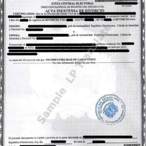Divorce Certificate - Republica Dominicana