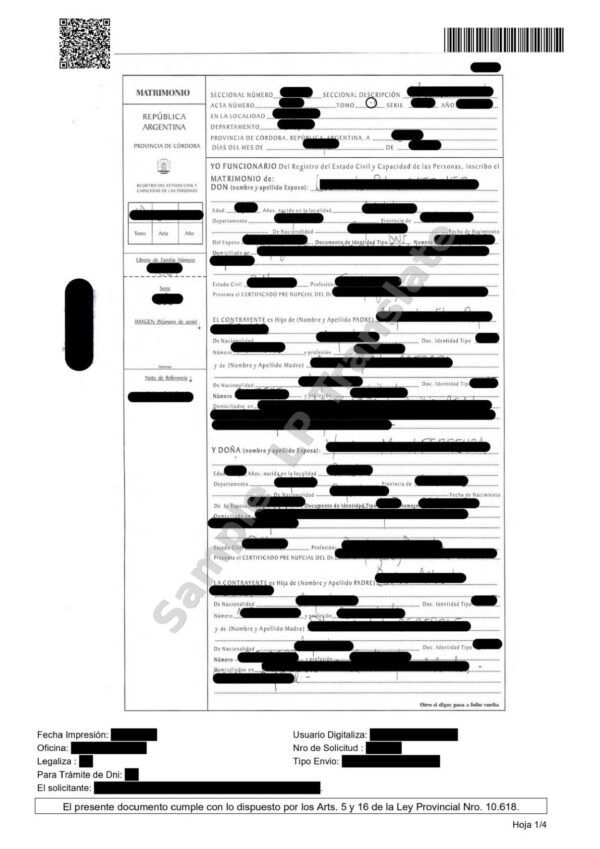 Marriage Certificate - Argentina