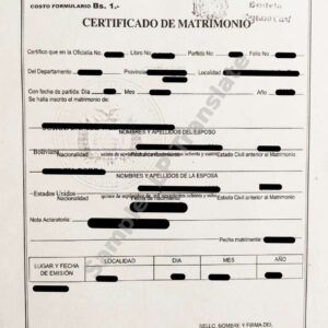 Marriage Certificate - Bolivia