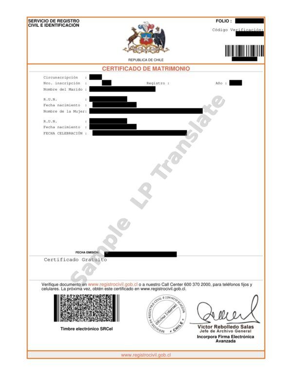 Marriage Certificate - Chile