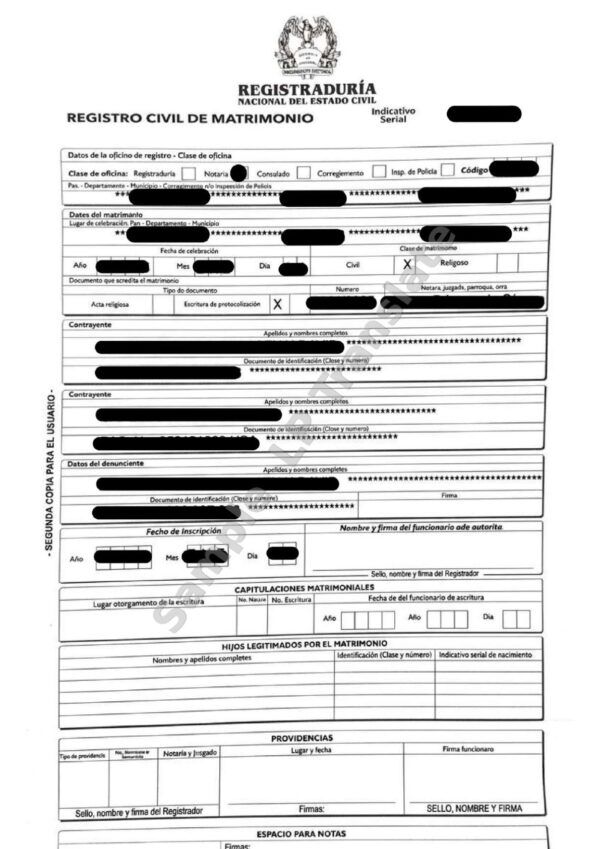 Marriage Certificate - Colombia #1