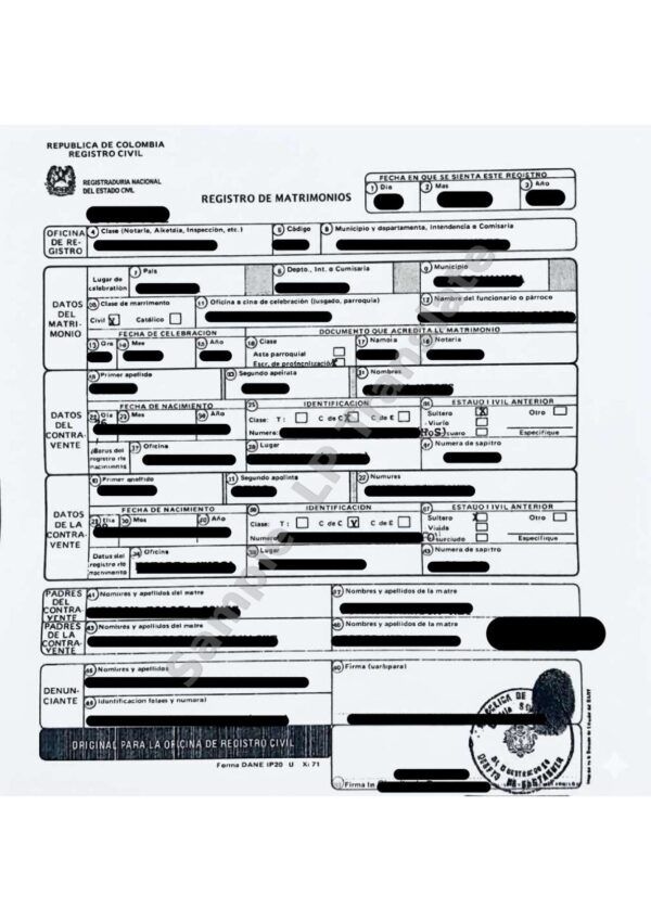 Marriage Certificate - Colombia #2