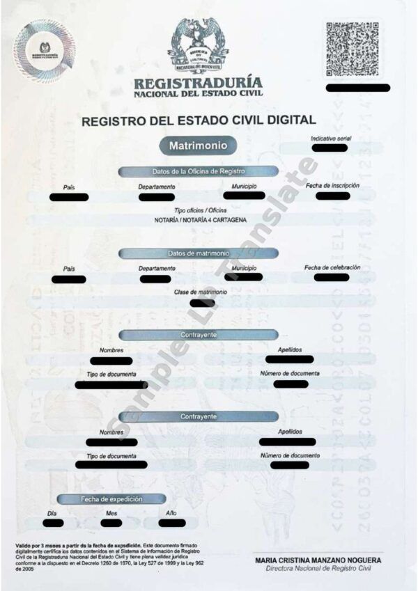 Marriage Certificate - Colombia #4